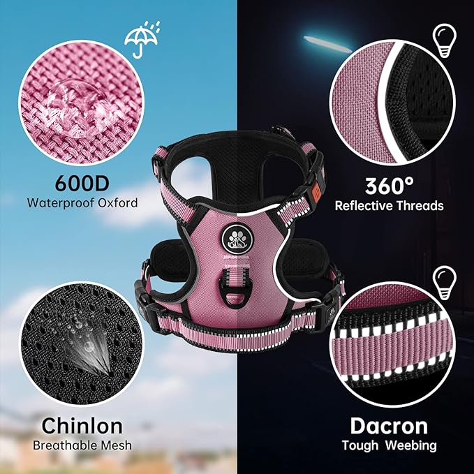 NESTROAD No Pull Dog Harness,Adjustable Oxford Dog Vest Harness with Leash,Reflective No-Choke Pet Harness with Easy Control Soft Handle for Large Dogs(X-Large,Pink)