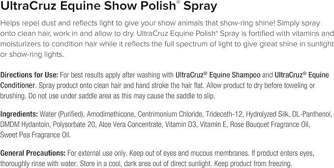 UltraCruz Equine Foaming Horse Shampoo with Travel Applicator, Conditioner and Show Polish Spray Bundle, 32 oz Each