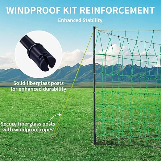 Electric Fence Netting,164'Lx49.6"H, Electric Livestock Netting with 14 Double Barbed Poles, Suitable for Pigs, Cows, Sheep and Other Large Animals, Portable Electric Fence for Farms, Ranches