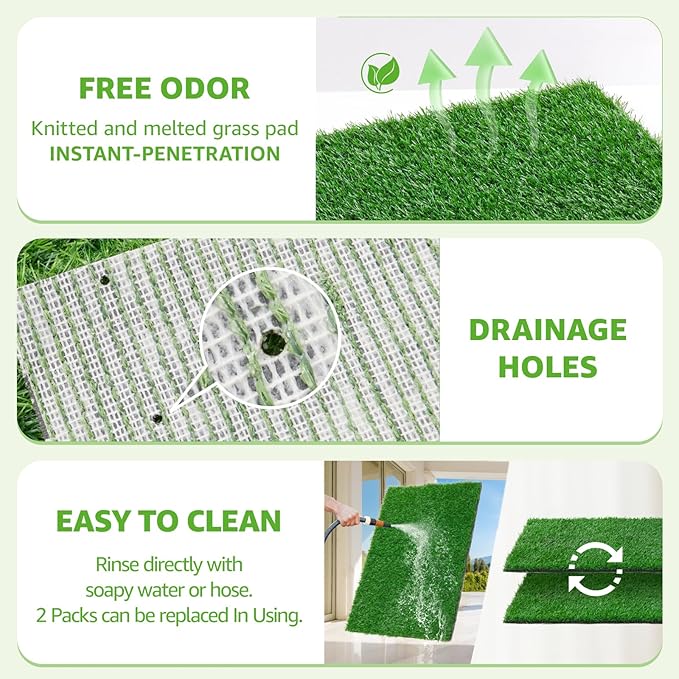 Portable Dog Litter Boxes with 2 Pack Replacement Artificial Grass,Indoor Outdoor Potty Training Turf,Washable Reusable Pee Pad for Dogs, Balcony Fake Grass Pad with Tray(Dog Litter Box, 20''x25'')