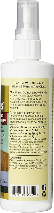 NaturVet Quiet Moments Herbal Calming Spray, 8 Ounce- Feline