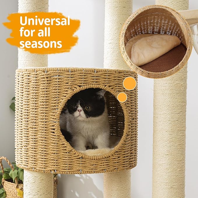 2025 Modern Cat Tree Tower for Large Cats, Advanced Space Module Cat's Nest, Hand Woven Multilevel Huge Paws Pals Tree, 7cm Natural Sisal Prop Wood, Scratching Cat Lover Gifts