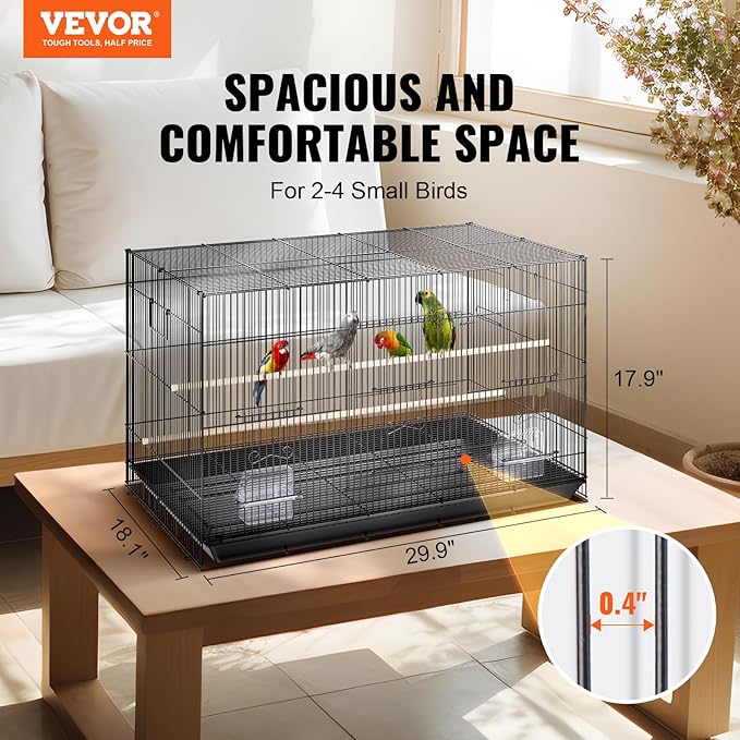 VEVOR 30 Inch Flight Bird Cage, Stackable Bird Cage Parakeet Cage with Slide-Out Tray and Handle, Small Parrots Birdcage for Cockatiels Budgies Conure Macaw Finch Lovebirds Canaries Pigeons