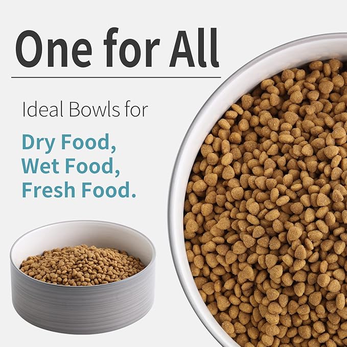 Dog Bowl Ceramic for Medium Large Breeds, Heavy Weighted Dog Food Water Feeder Dish, Non - Slip Modern Cute Extra Big Porcelain 8 in Pet Dog Bowl Maze Grey White