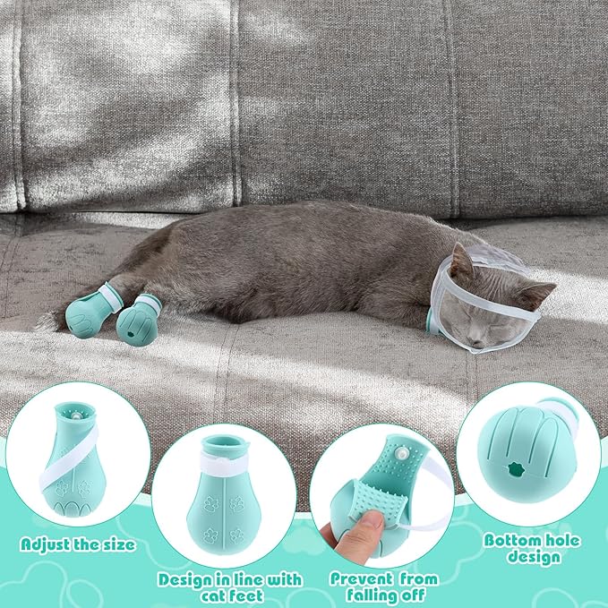 Hillban Cat Muzzle for Grooming with 4 Silicone Boots Breathable Transparent Face Guard Silicone Cat Claw Covers Anti Scratch Booties to Prevent Scratching Biting Bathing Trimming(Small)