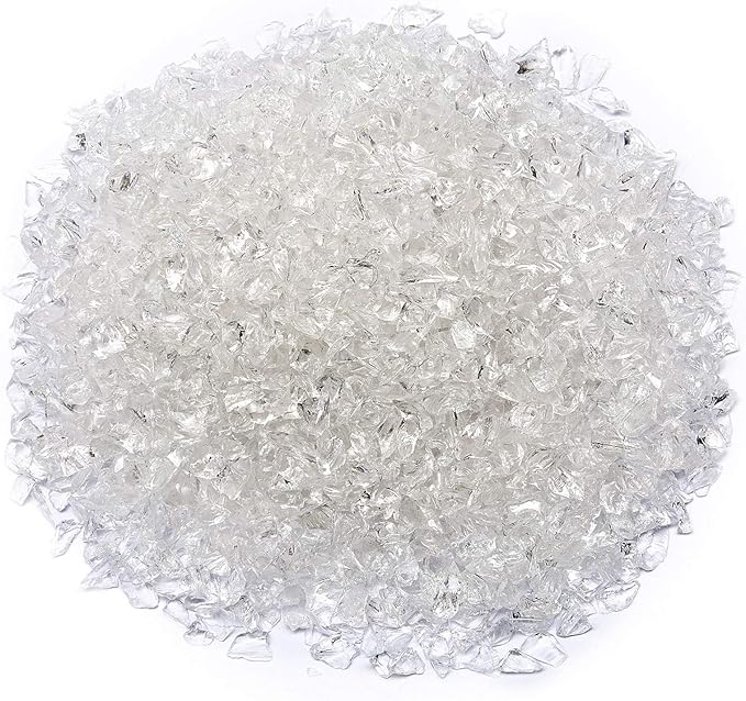TWINKLING High Luster Fire Glass Gravel Stone Glitter,Broken Glass,Fire Gems Chips,Crushed Glass for Fire Pit Crafts Resin Art Aquarium Garden Decoration,3-6mm,1-Pound Jar (Crystal/Transparent)