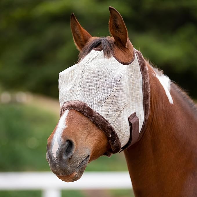 Kensington UV Fly Mask with Fleece Trim - Protective Mask with Dual Ear Opening & Forelock Freedom - Large, Desert Sand