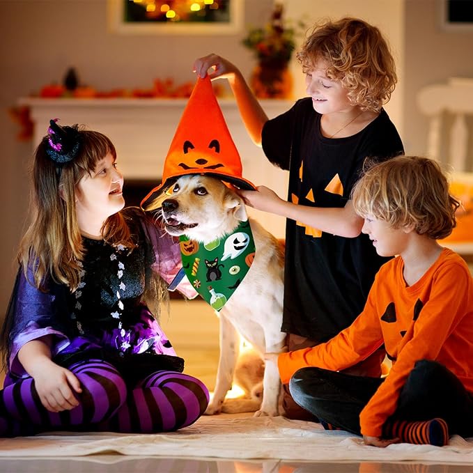Chunful 30 Pieces Halloween Dog Bandanas Triangle Bandanas for Dogs with Pumpkin Ghost Patterns Soft Bibs Adjustable Doggie Scarf for Small Medium Large Pets Halloween Costume 25.6 x 17.7 x 17.7 in