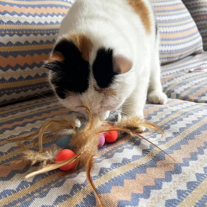 Cat Toy Balls, 5 PCS Colorful Feather Bouncy Balls for Cats No Noise Interactive Kitten Toys Cat Exercise Ball, Safe for Your Kitty (A)