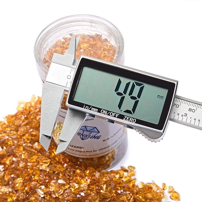 TWINKLING High Luster Fire Glass Gravel Stone Glitter,Broken Glass,Fire Gems Chips,Crushed Glass for Fire Pit Crafts Resin Art Aquarium Garden Decoration,3-6mm,1-Pound Jar (Deep Amber)