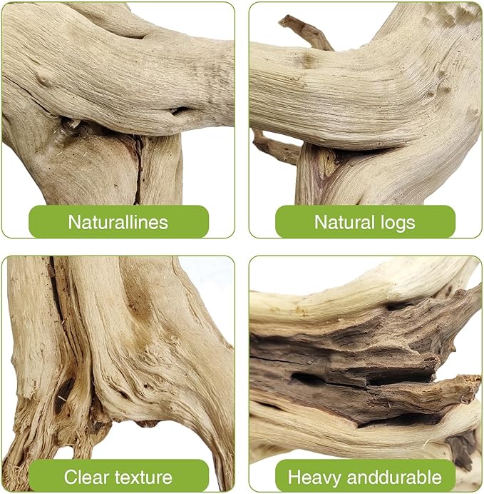 Tfwadmx Natural Driftwood for Aquarium, 6-8" 4 Pcs Wood Aquarium Decorations Fish Tank Log Reptile Tree Branches, Assorted Spider Wood Branch