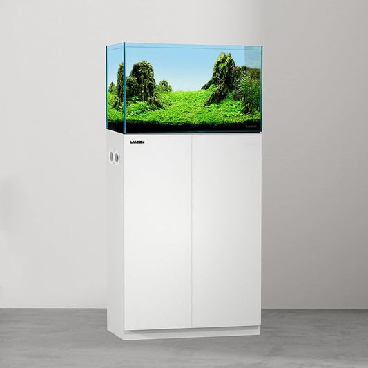 LANDEN Aquarium Wooden Stand and Cabinet for up to 16 Gal Tank, Fish Reptile Sea Salt WaterTank Stand, Nano Foam Leveling Mat Included, W23.6xD11.8xH31.5 in, Wooden Matte White Painted(Stand Only)