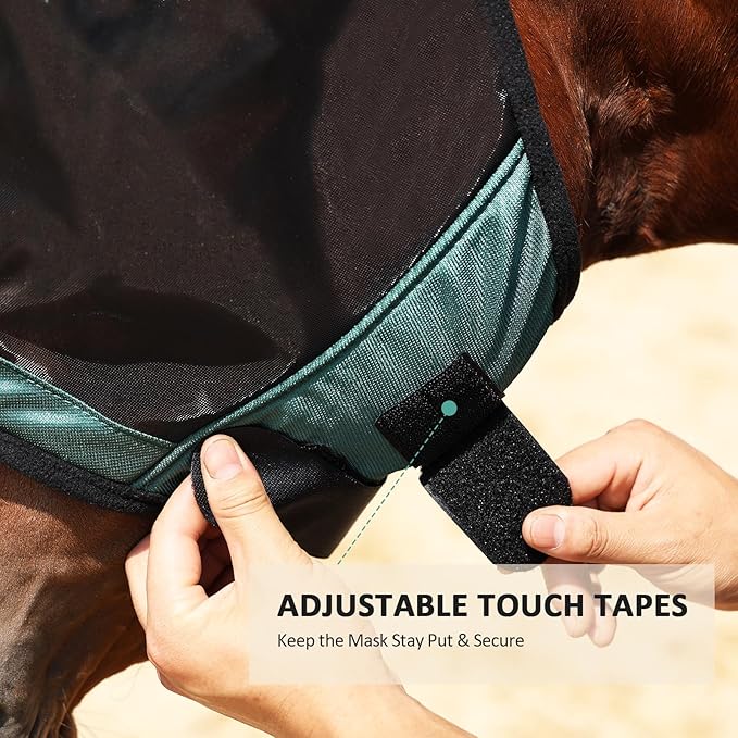 Harrison Howard Pro Luminous Horse Half Face Fly Mask Large Eye Space with Ears UV Protection for Horse Hunter Green L