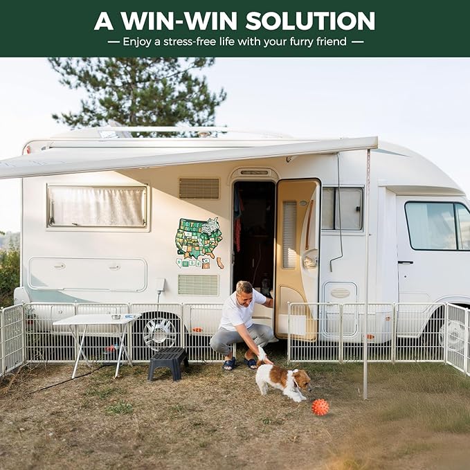 FXW Rollick Unleashed Dog Playpen for Indoor, Yard, RV Camping, 40 inch 32 Panels for Medium and Large Dogs, White│Patented