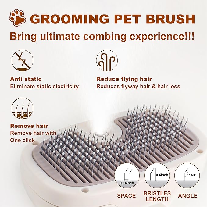 Cat Steam Brush, Dog Brush for Shedding, Pet Spray Hair Removal Comb, Pet Grooming Brush for Short & Long Haired Dogs & Cats,Spritz Defur Comb with Waterless Shampoo (White)