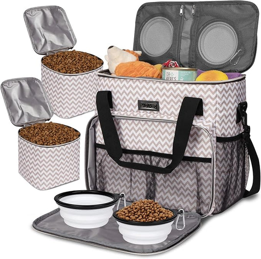 BAGLHER Dog Travel Bag, Pet Travel Bag (ALL Pet Travel Supplies), With 2 Pet Food Containers and 2 Collapsible Silicone Bowls; Essential Kits for Pet Travel BLW