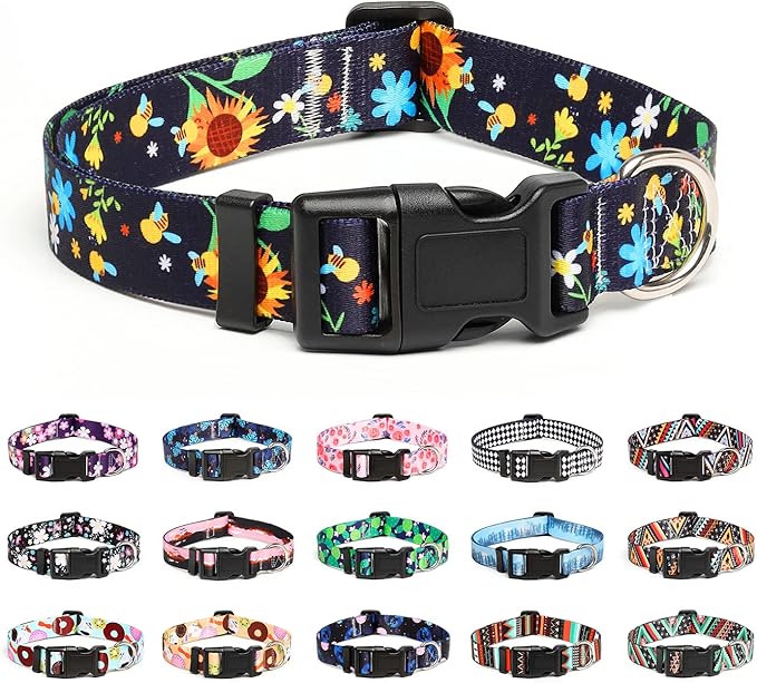 Mercano Adjustable Dog Collar - Special Design Patterns, Soft Nylon Comfortable Durable Pet Collar for Small Medium Large Dogs (S, Sunflower)
