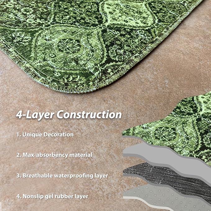 nunubaby Washable Pee Pads for Dogs, Stylish, Non-Slip and Leak-Proof Pee Pads. Reusable Potty Pads for Dogs for Crates and Floors.(Green/Multi, 36" x72")