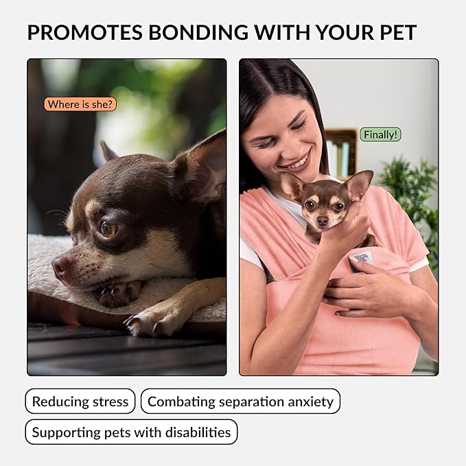 Dog Sling Carrier for Small Dogs - Anti-Anxiety Cat Sling, Puppy Pouch - Pet Sling in Gray Black Blue Green Pink Yellow (Pink, Standard)