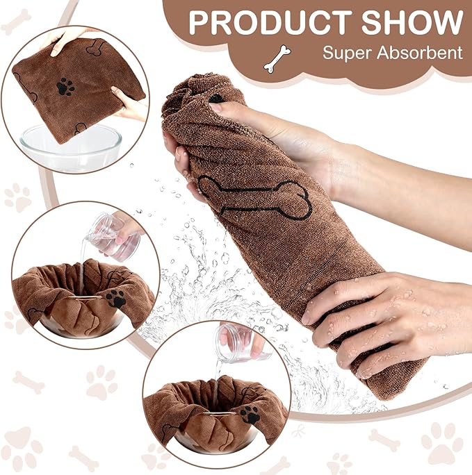 Chumia 8 Pcs Dog Towels for Drying Dogs Cats Pet Towels Bulk Puppy Microfiber Quick Drying Paw Bath Bathing Supplies Absorbent for Medium Pets(Coffee,40 x 24 Inch)