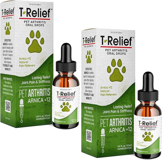 MediNatura T-Relief Pet Arthritis Relief Drops Arnica +12 Powerful Natural Homeopathic Medicines Help Ease Hip & Joint Pain Soreness & Stiffness for Dog & Cat - 1.69 oz (2 Pack)