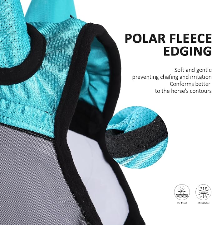 Harrison Howard Pro Luminous Horse Half Face Fly Mask Large Eye Space with Ears UV Protection for Horse Teal M