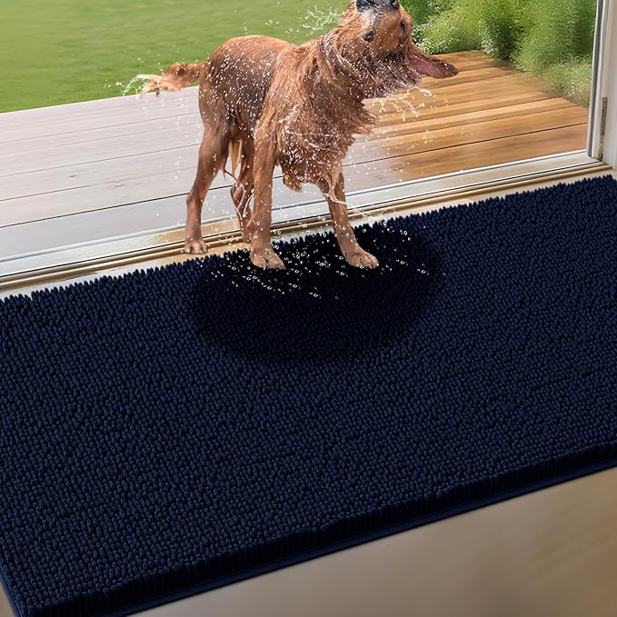 IM HOME Extra Large 71" x 25" Navy Blue Dog Door Mats for Muddy Paws, Chenille Absorbent Dog Mat, Non Slip Heavy Mud Mat for Dogs, Soft Pet Bed Mat for Entryway, Mud Paws, Inside Floor