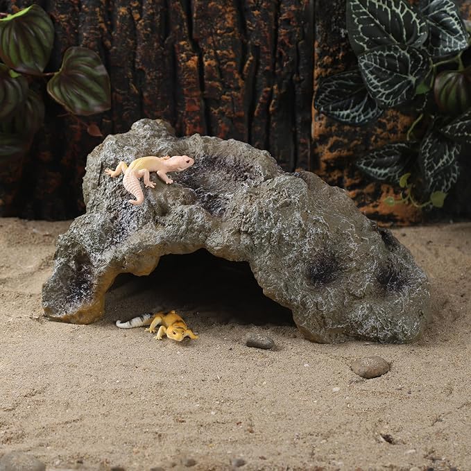 IBWell Resin Leopard Gecko Hide, True to Nature Reptile Rock for Bearded Dragon Hideout Snake Hides for Ball Pythons, Tortoise House Terrarium DÉCor - Large