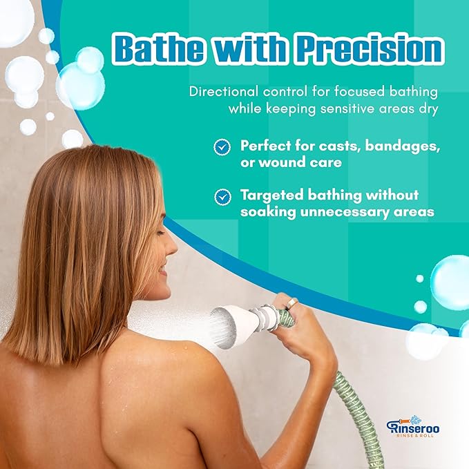 NEW Rinseroo: 5ft Slip-On Handheld Shower Attachment Hose w/Spray Head- Removable Extension Arm- Converts Fixed Shower Head into Handheld Bather. Portable, No-Install Shower Hose Wand for Seniors, RV.