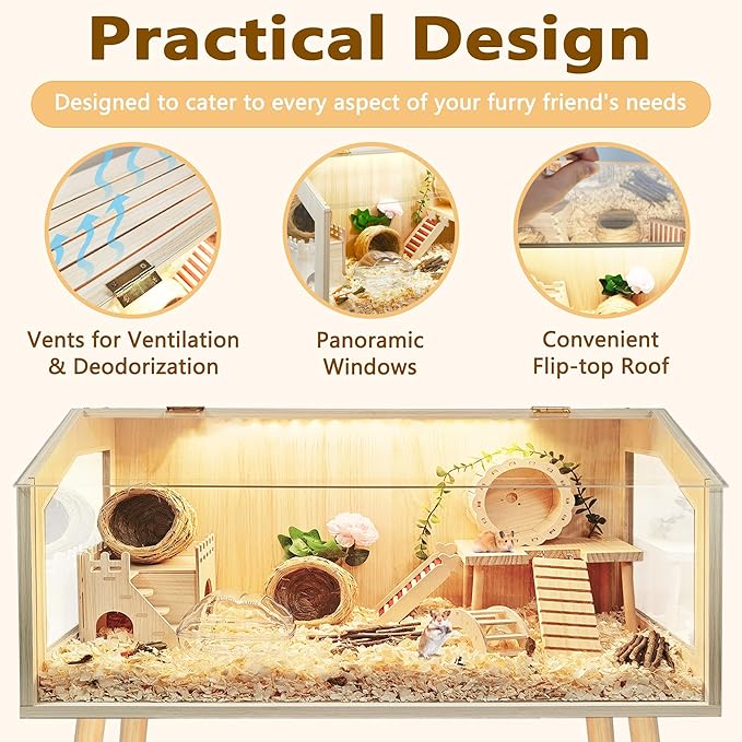 Hamster Cage with Legs, Guinea Pig Cages Chew Proof, Hamster House, Hamster Cages and Habitats, 48" L x 20" W x 47.6" H