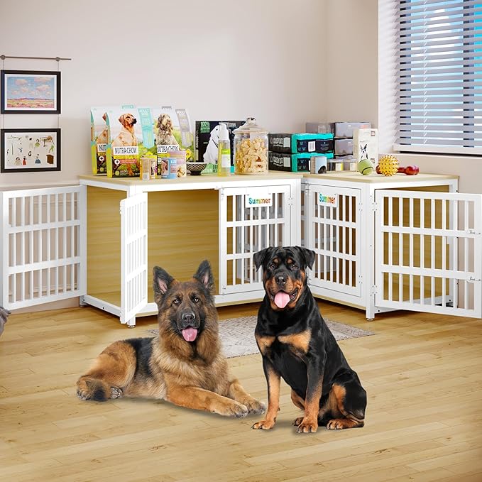 EasyCom Heavy Duty Dog Kennel Indoor with Name Tag, XXL Dog Crate Furniture for Large Dogs, Double-Doors Sturdy Dog Cage for Anxiety Dog, Decorate House as TV Stand, End Table, Bedside Table