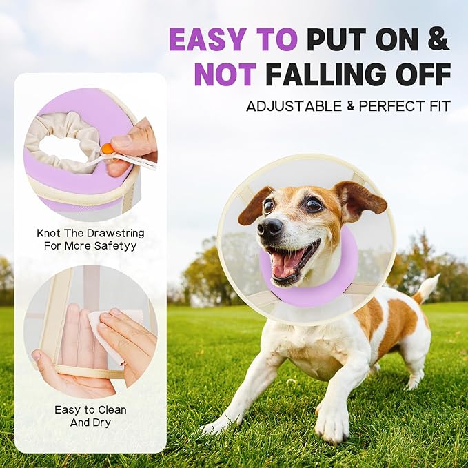 Soft Dog Cone Collar to Stop Licking-Adjustable Comfortable Mesh Recovery Collar After Surgery for Small Miniature Dogs, Alternative to Plastic Elizabethan Collars for Neuter Incision Care (Purple,L)