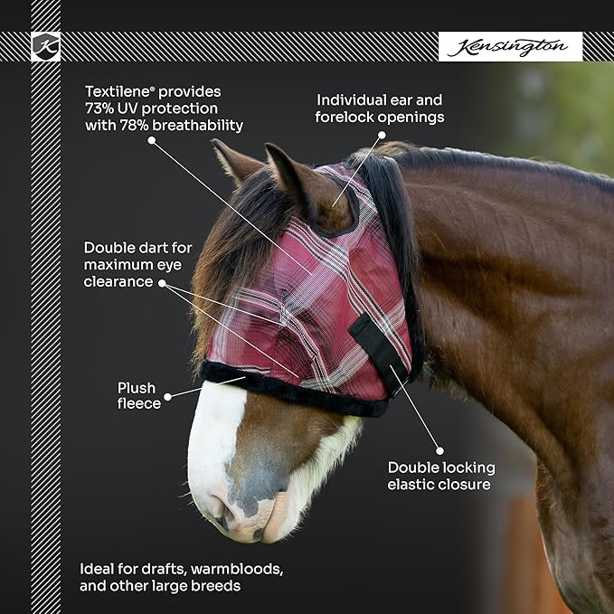 Kensington UV Fly Mask with Fleece Trim - Protective Mask with Dual Ear Opening Size: XXL Color: 2021-Atlantis