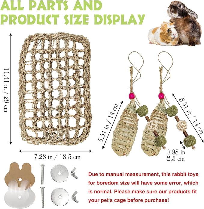 Hamiledyi Rabbit Seagrass Mat Hanging Bunny Chew Toys for Teeth Rabbit Enrichment Activity Mat Small Animal Toys for Guinea Pigs Chinchillas Gerbils Birds