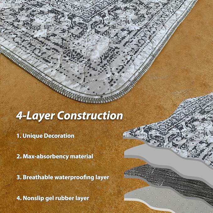 nunubaby Washable Pee Pads for Dogs, Stylish, Non-Slip and Leak-Proof Pee Pads. Reusable Potty Pads for Dogs for Crates and Floors.(Gray/Geo, 54" x54" )