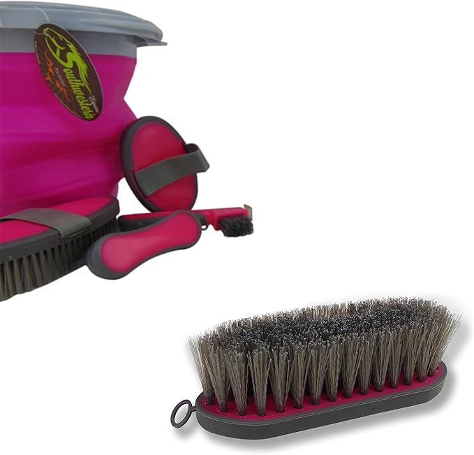 Collapsible Grooming Kit 10 Liter Bucket and 5 Grooming Tools by Southwestern Equine (Pink)