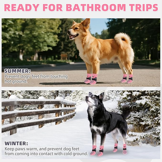 KOOLTAIL Dog Socks for Hot Pavement, Summer Breathable Dog Socks to Prevent Licking Paws, Non Slip Pet Boots & Paw Protectors for Hardwood Floor,Grippy Shoes for Small Medium Large Senior Dogs,Pink XS