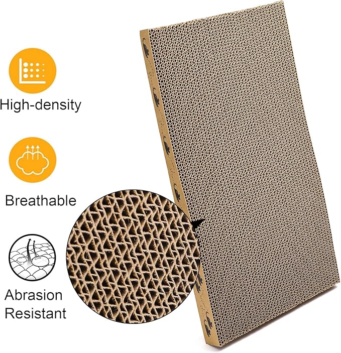 Set of 2 Cardboard Cat Scratchers, 6 Pcs Corrugated Cat Scratch Pad with 2 Boxes, Cute Reversible Kitty Sofa Bed, Refillable Wave Shaped Lounge, Interactive Kitten Toy for Indoor Cats
