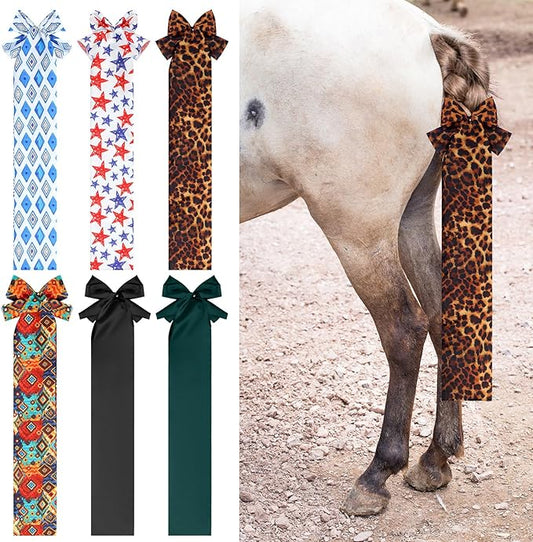 6 Pcs Horse Tail Bag Breathable Guard 22" Slip on Horse Care Tail Wrap 2 Strand Closure Straps Grooming Supplies to Keep from Dirt Breakage Rubbing 6 Designs(Vintage Style)