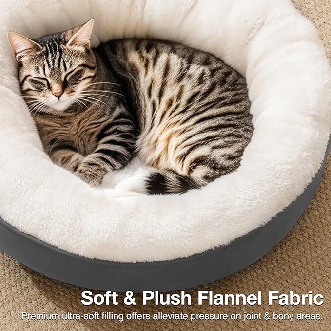 Love's cabin Round Donut Cat and Dog Cushion Bed, 20in Pet Bed for Cats or Small Dogs, Anti-Slip & Water-Resistant Bottom, Super Soft Durable Fabric Pet beds, Washable Luxury Cat & Dog Bed Dark Grey