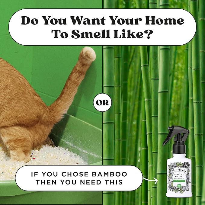 Pet-Pourri Smell Ya Litter Cat Litter Deodorizer Spray, 3.4 Fl Oz, Up to 170 Uses, Pet Odor Remover with Essential Oils for Air, Carpet, Urine, Vet Recommended, Bergamot Bamboo Scent