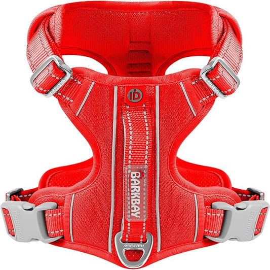 BARKBAY Dog Harness No Pull with ID Tag Pocket - Heavy Duty, Reflective, Easy Control for Large Dogs(Red,XL)