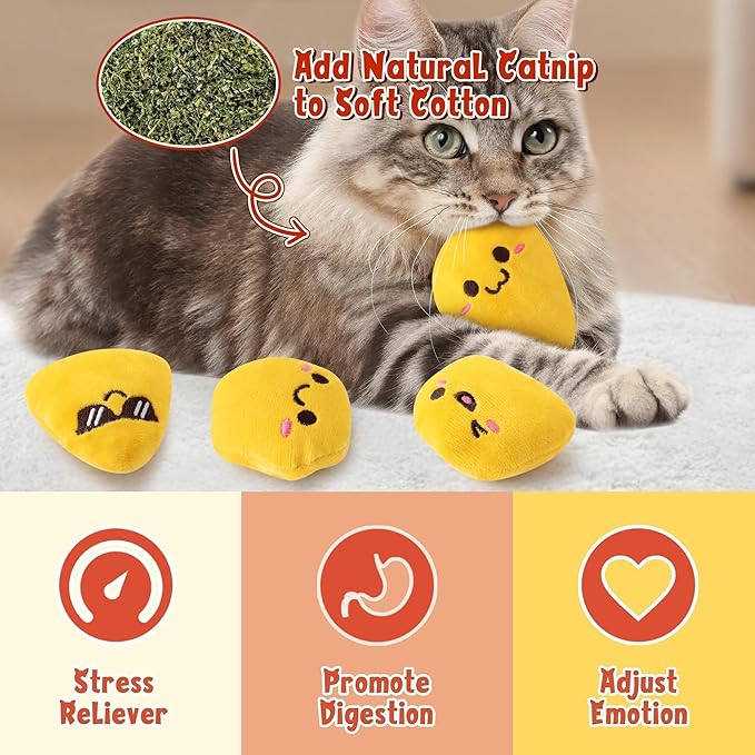 L1rabe Nuggets Catnip Stuffed Toys - 5Pcs Fall Funny Yellow Fried Chicken Nuggets Indoor Cat Toys, Kitten Chew Bite Kick Interactive Supplies for Pet Lovers Kitten Birthday Present Autumn Harvest Gift