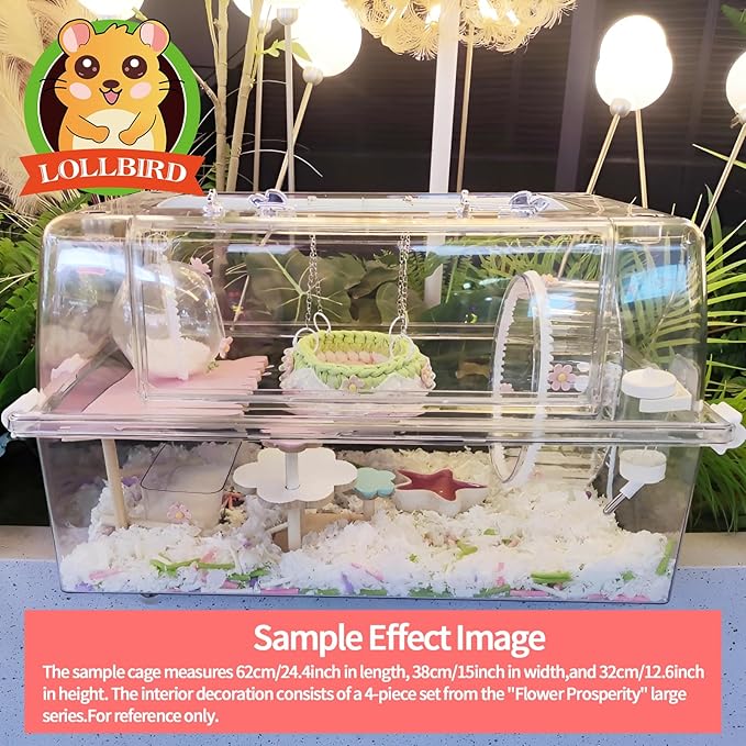 4-Pack Wooden Rat Cage Accessories - Platforms, Ladders & Hammocks Set for Chinchillas, Hamsters, Gerbils (for Iron/Wooden, Acrylic Hamster Cages + Customizable Layout) (11x6.7x5.5)