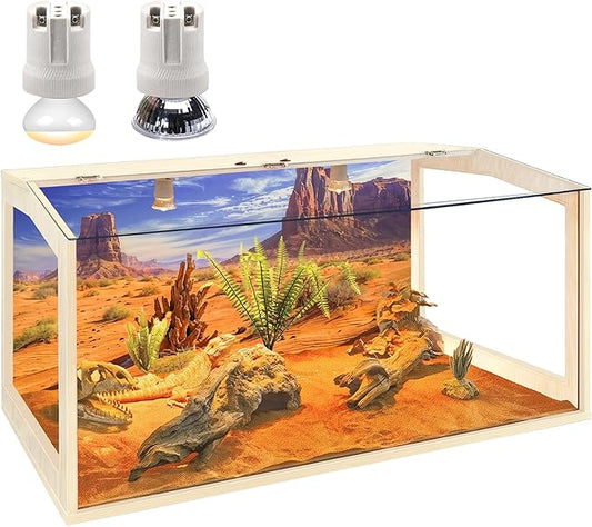 Bearded Dragon Tank, Reptile Enclosure, Snake Tank, Reptile Terrarium, Built-in Light Fixtures with Switch, (30 Gallon, 32" Long, Clear Acrylic Roof)