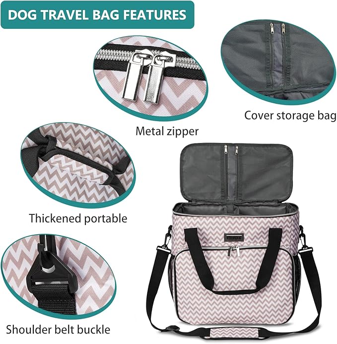 BAGLHER Dog Travel Bag, Pet Travel Bag (ALL Pet Travel Supplies), With 2 Pet Food Containers and 2 Collapsible Silicone Bowls; Essential Kits for Pet Travel BLW