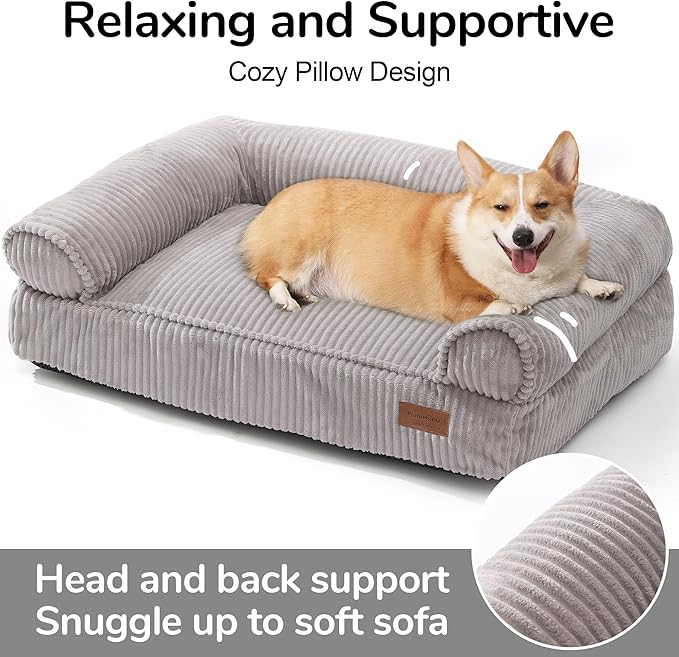 FUKUMARU Cute Dog Bed, Fluffy Dogs Couch with TPU Layer Keeping Lining Dry, Pet Sofa Medium Size Dog Easy to Care, Warm Cat Bed with Removable Zipper Cover, 36inch, Large, Light Grey