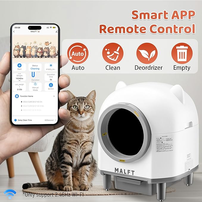 Automatic Cat Litter Box 90L –Self-Cleaning Cat Litter Box, Smart APP Monitoring, Safety Sensors, Low-Noise Cleaning, Large Capacity for Multiple Cats (Includes Mat & Waste Bags)