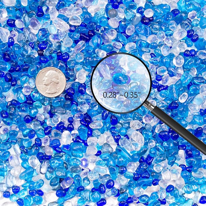 Keedolla 3 Lb Blue Mix Color Aquarium Fish Tank Rocks Gravel, 6-9mm Glass Gemstones Aquarium Decor Rocks Fish Tank Pebbles Vase Fillers