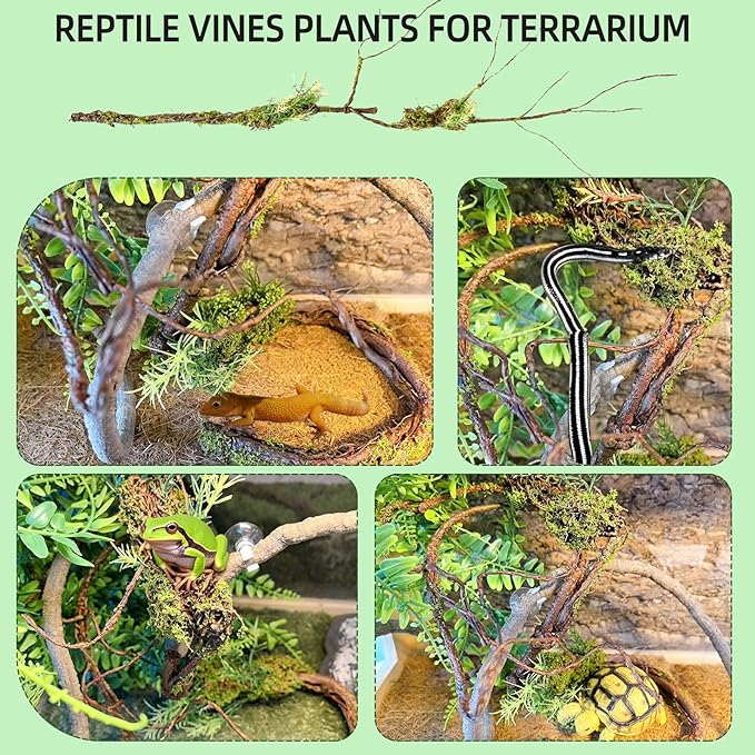 BNOSDM Reptile Vines, Bendable Jungle Climbing Vine, Terrarium Artificial Plants Decor, Reptiles Tank Accessories for Bearded Dragons, Chameleons, Snakes, Lizards, Hermit Crabs
